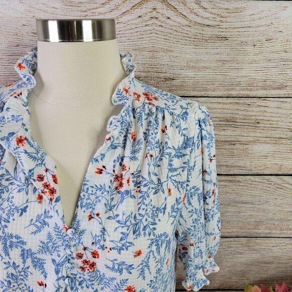 Melloday V-Neck Button Front Ruffle Sleeve Top Size Small - Picture 2 of 8